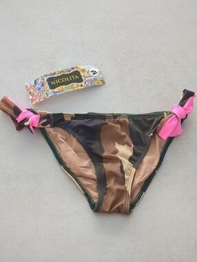Nicolita Camo Print Bikini Bottom with Pink Ties